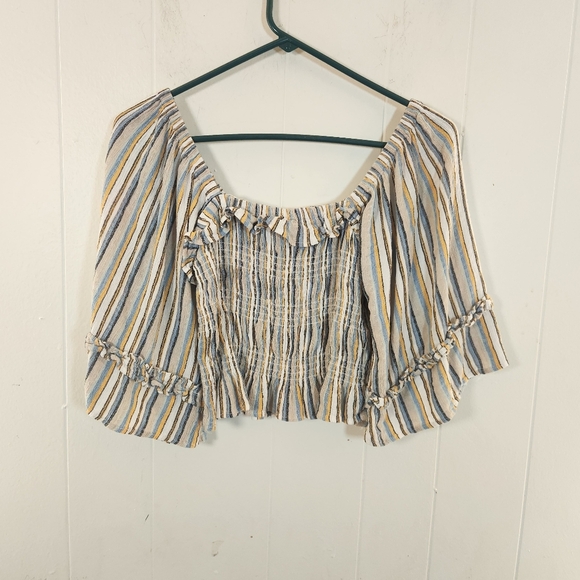 Angie Striped Smocked Peasant Boho Blouse Size Medium Milkmaid - Picture 4 of 15